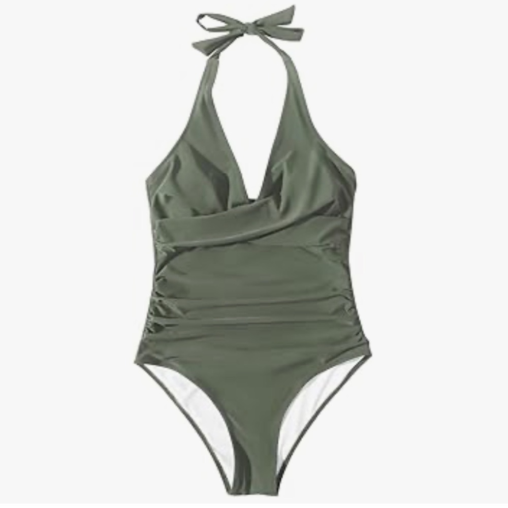 One piece Army green halter bathing suit- Lg